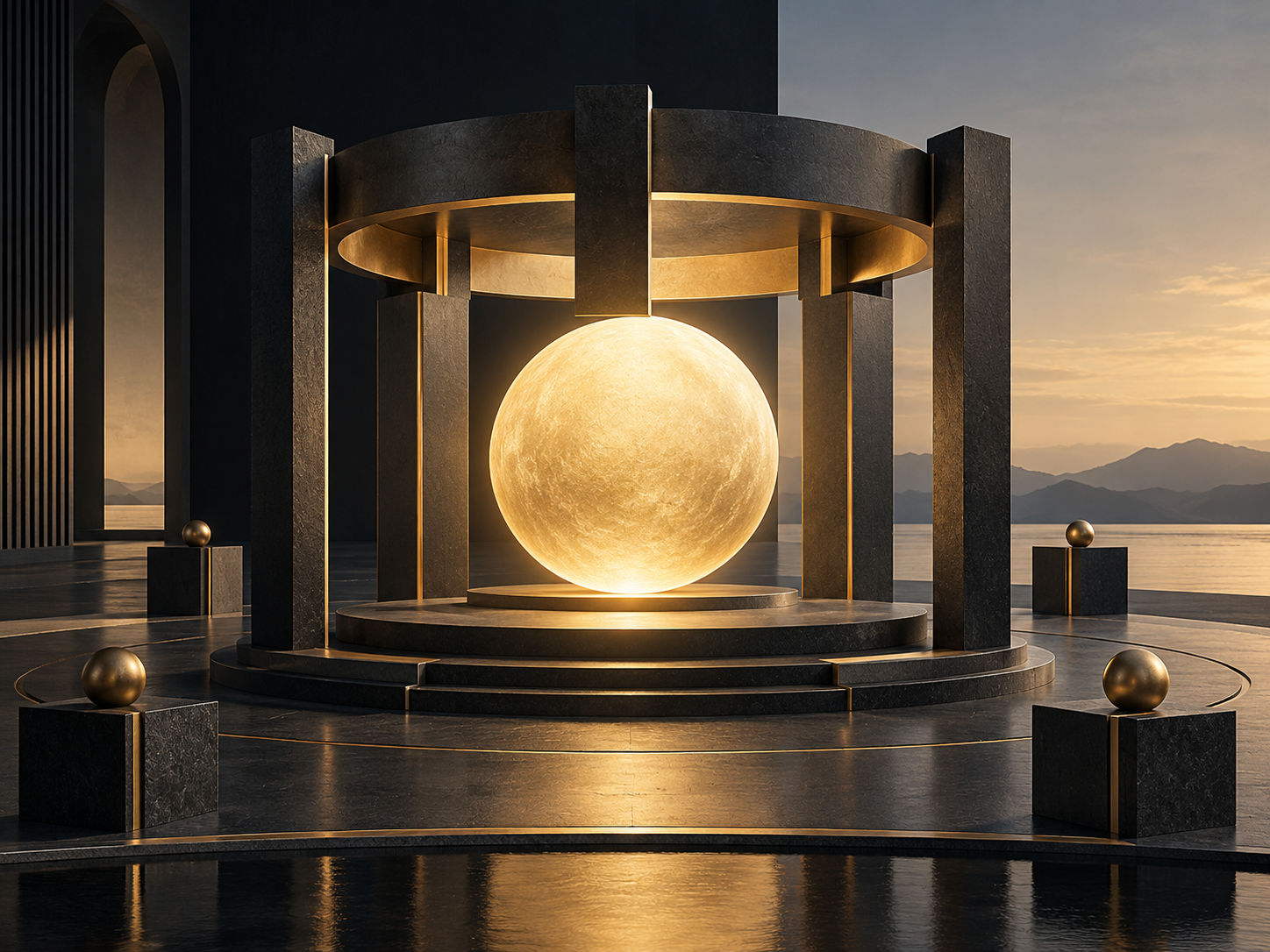 Gold signal beam passing through a series of dark architectural structures toward a destination, Leadership as Signal™