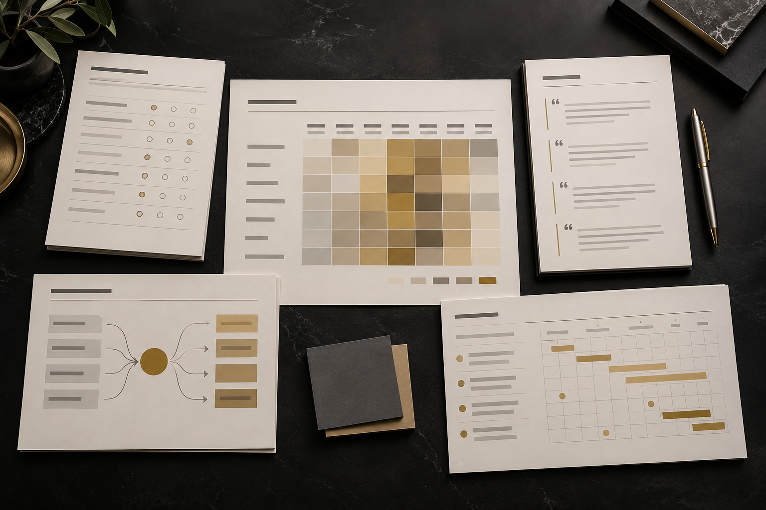 Ivory and gold process flow diagram showing HIG assessment and interpretation tools